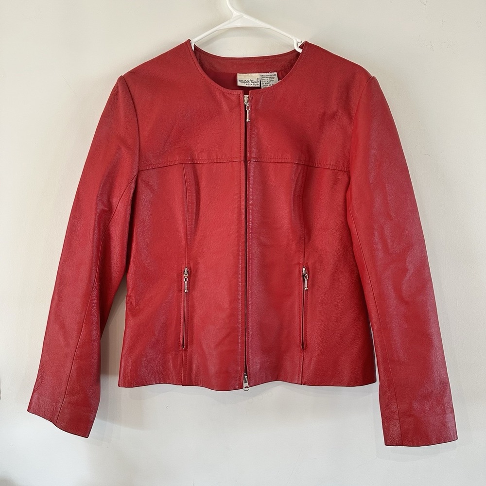 VTG Women's 12 Newport News Red Leather Jacket Biker Bomber Festival Racer Y2K